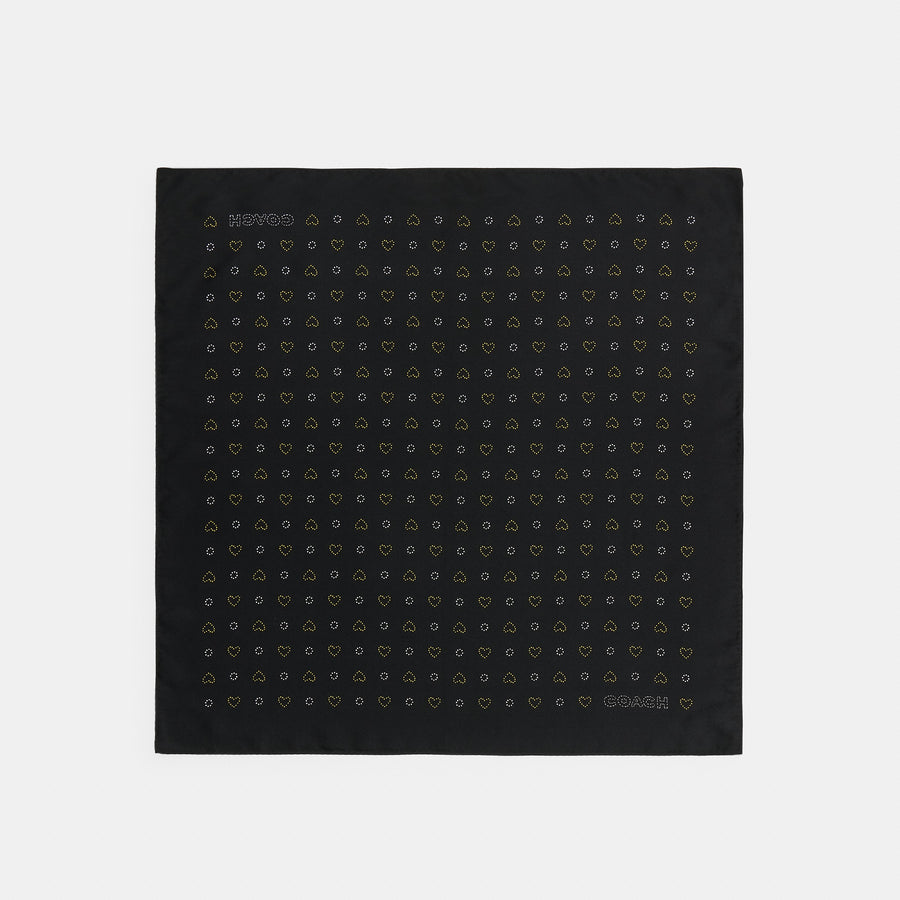 Coach Dotty Heart Print Silk Bandana - Black (Women's)