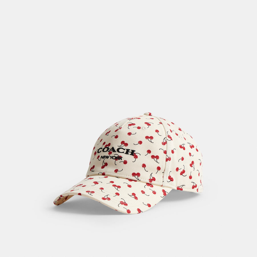 Coach Micro Cherry Print Baseball Hat - Chalk/Red (Women's)