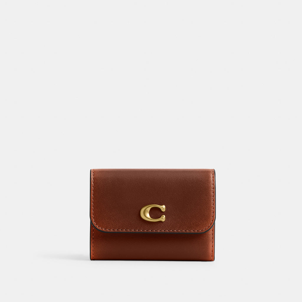 Coach Essential Card Holder Wallet In Loved Leather - Brass/Brown