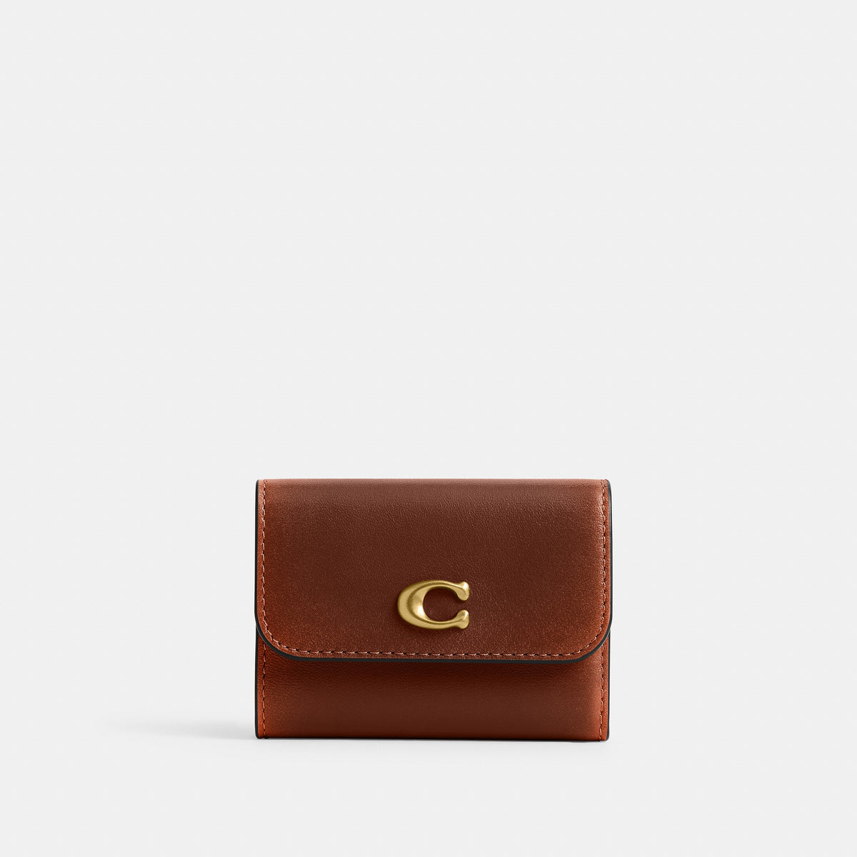 Coach Essential Card Holder Wallet In Loved Leather - Brass/Brown