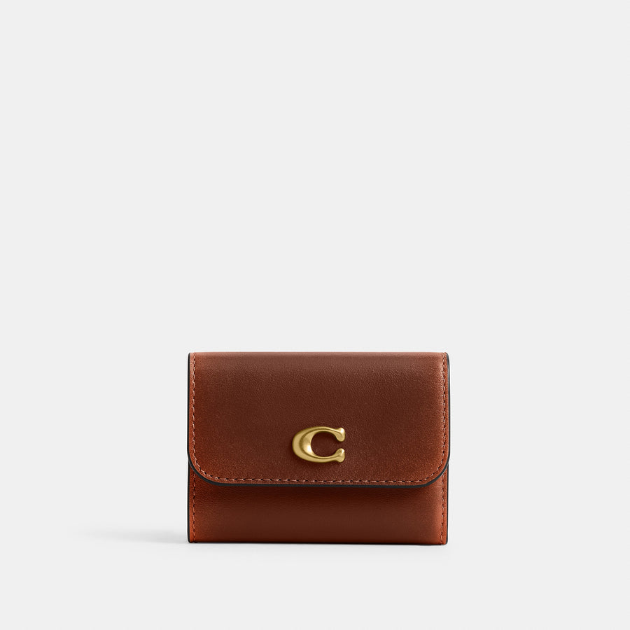 Coach Essential Card Holder Wallet In Loved Leather - Brass/Brown (Women's)