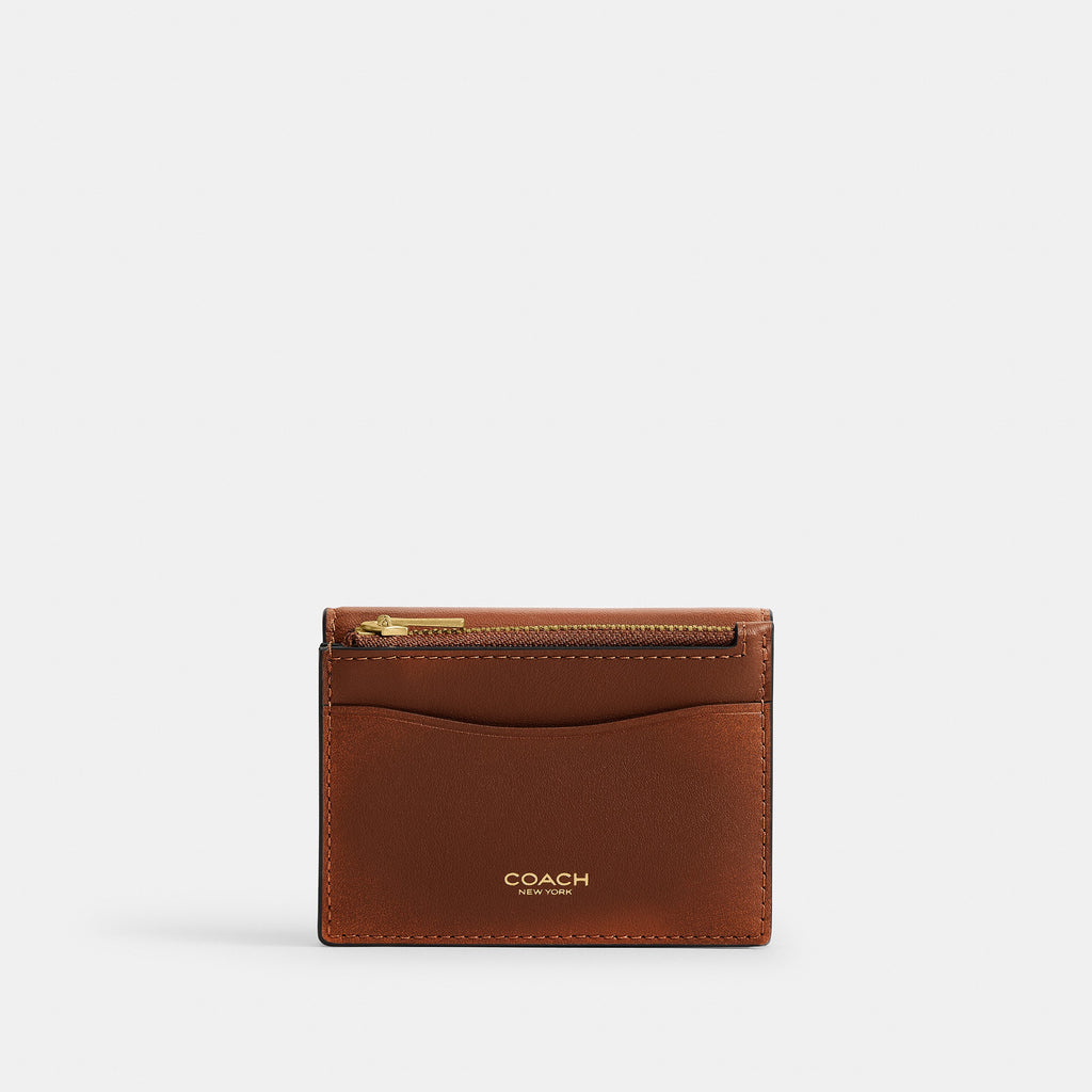 Coach Essential Card Holder Wallet In Loved Leather - Brass/Brown (5)