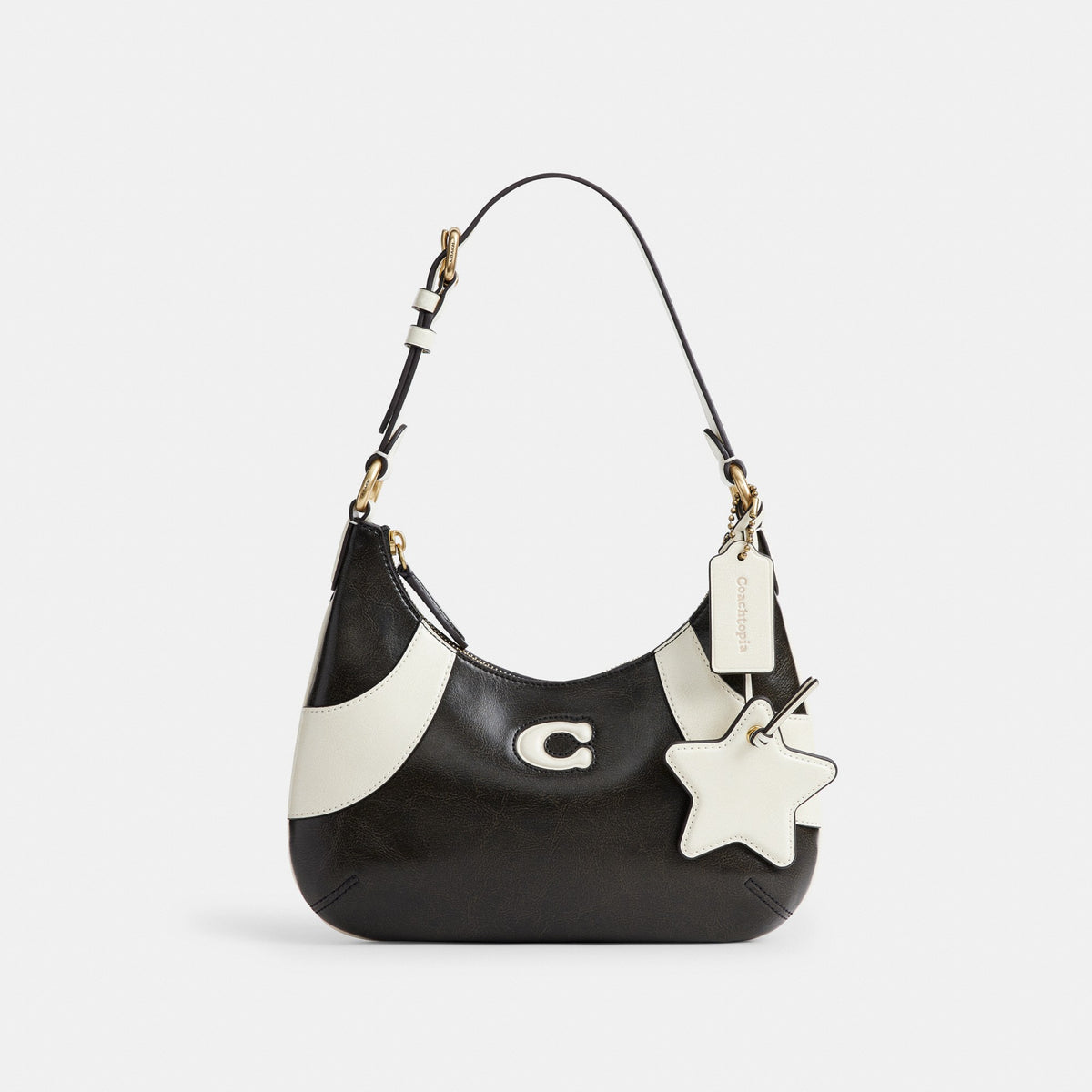 Coach Bowling Flat Hobo Shoulder Bag - Black & White (Women's)
