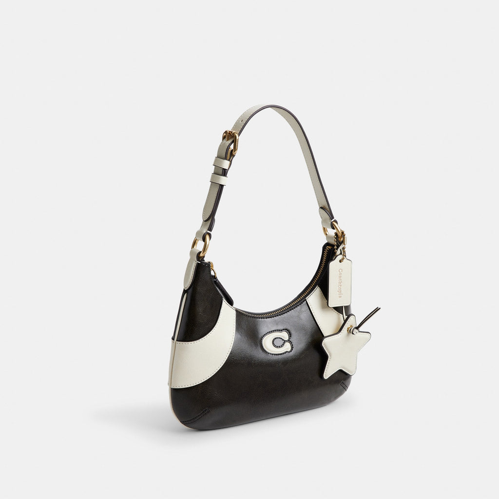 Coach Bowling Flat Hobo Shoulder Bag - Black & White (Women's)