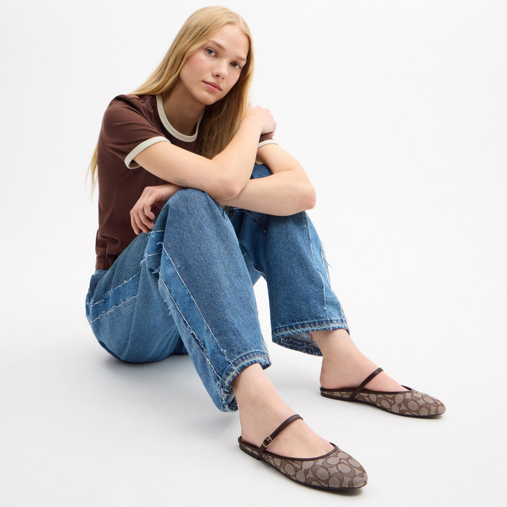 Coach Ballet Mule In Signature Jacquard - Oak/Maple (Women's)
