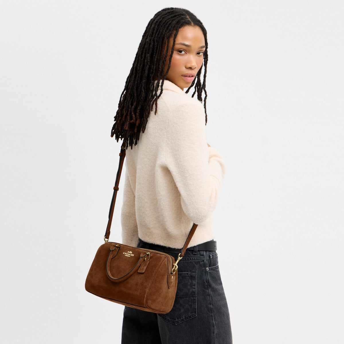 Coach Rowan Satchel Bag - Gold/Warm Brown (Women's)