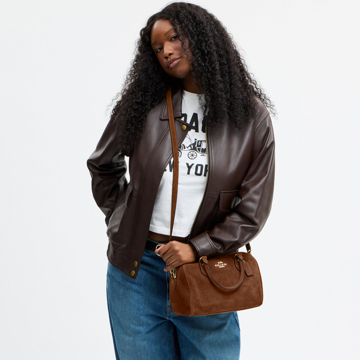 Coach Rowan Satchel Bag - Gold/Warm Brown (Women's)
