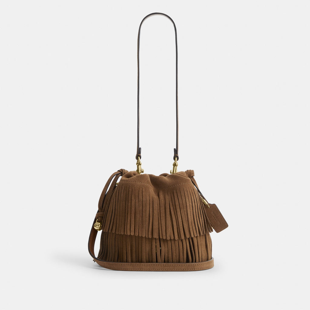 Coach Faye Mini Drawstring Bag With Fringe - Gold/Cedar (Women's)