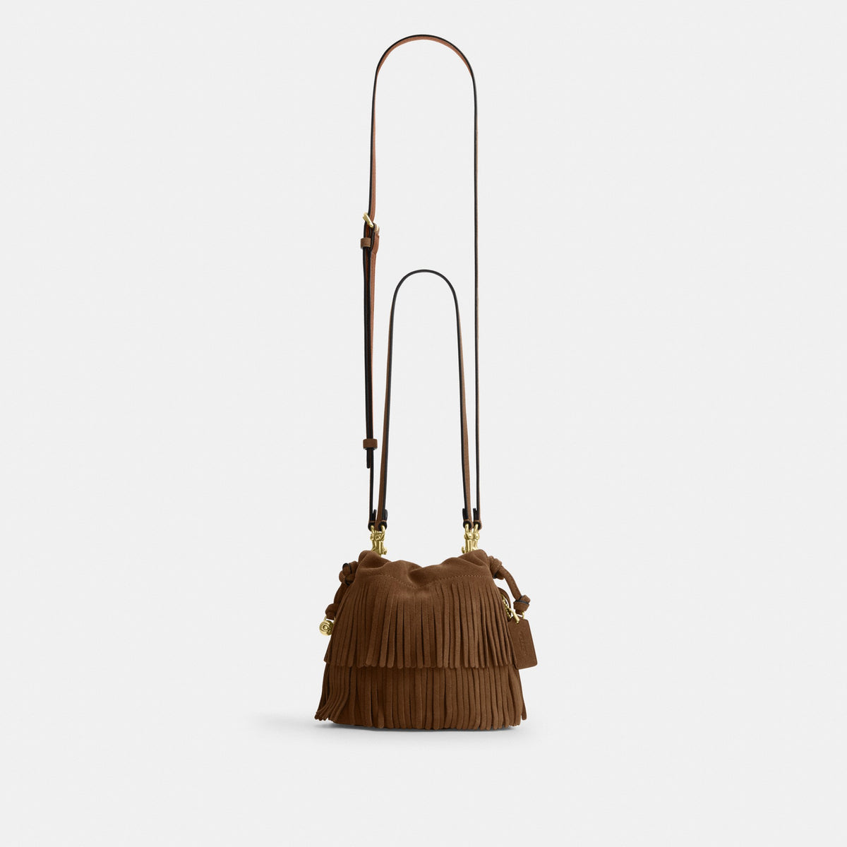 Coach Faye Mini Drawstring Bag With Fringe - Gold/Cedar (Women's)