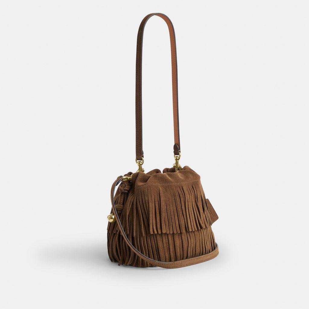 Coach Faye Mini Drawstring Bag With Fringe - Gold/Cedar (Women's)