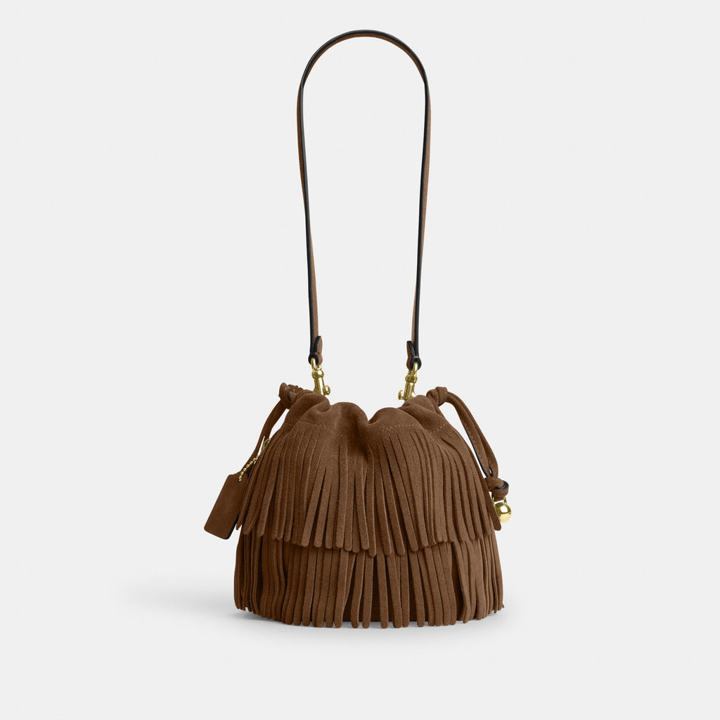 Coach Faye Mini Drawstring Bag With Fringe - Gold/Cedar (Women's)