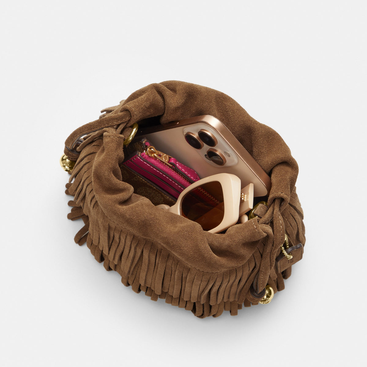 Coach Faye Mini Drawstring Bag With Fringe - Gold/Cedar (Women's)