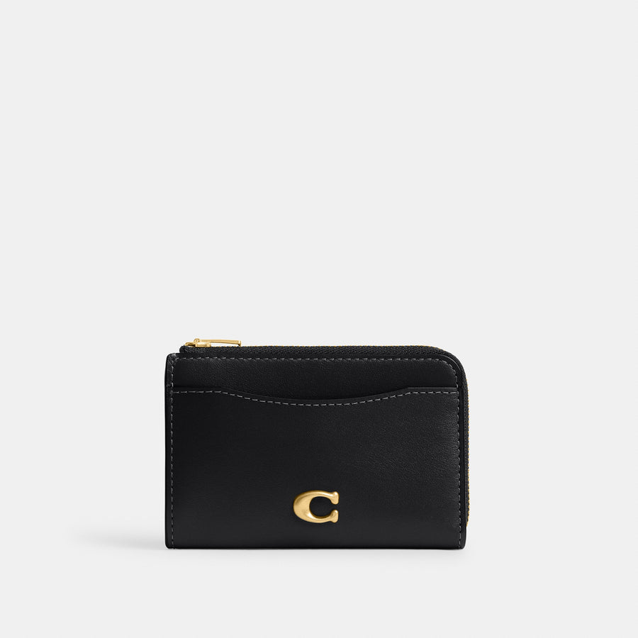 Coach Essential Key Zip Card Case - Brass/Black (Women's)