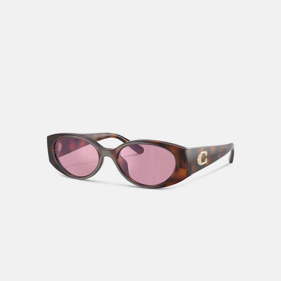 Coach Maxi Sculpted C Narrow Round Sunglasses - Dark Tortoise (Women's)