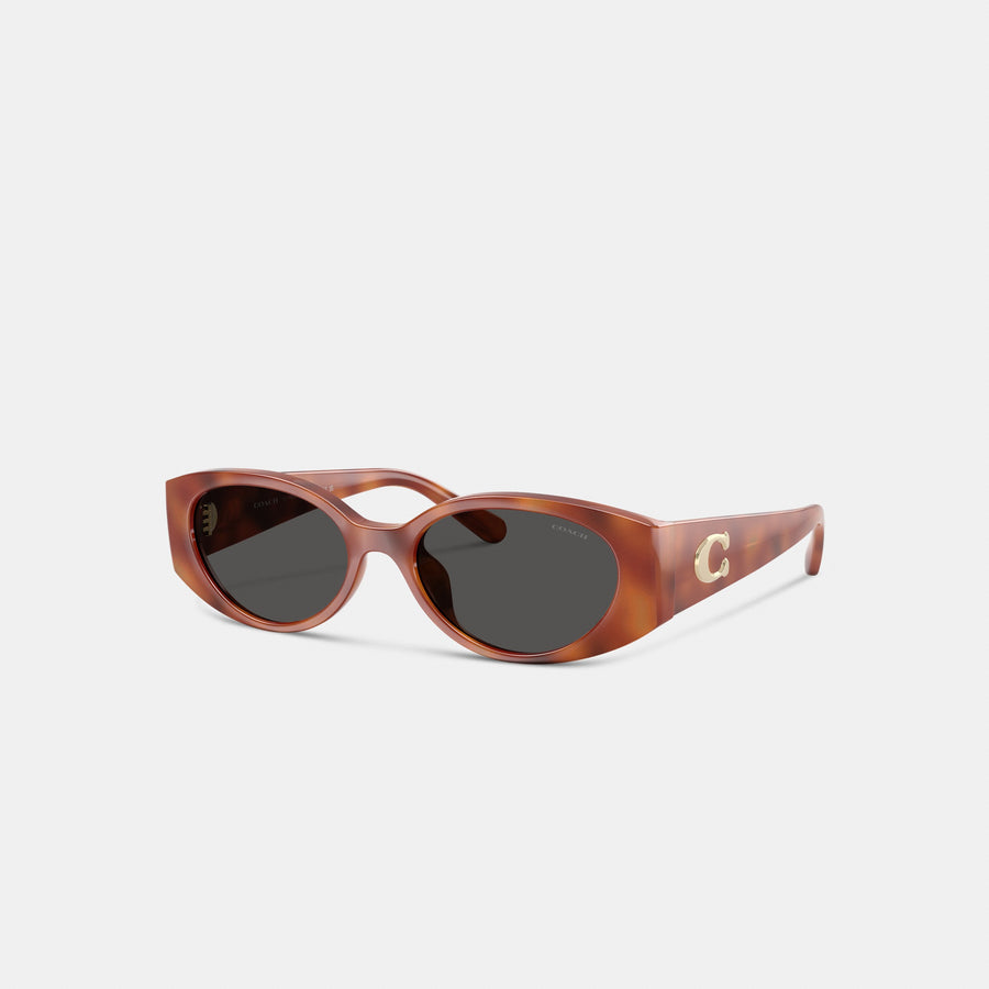 Coach Maxi Sculpted C Narrow Round Sunglasses - Caramel Tortoise (Women's)
