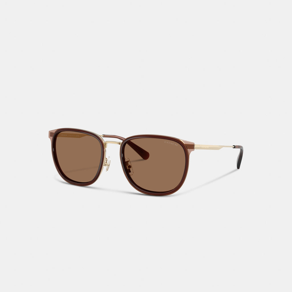 Coach Metal Square Sunglasses - Satin Light Gold / Brown