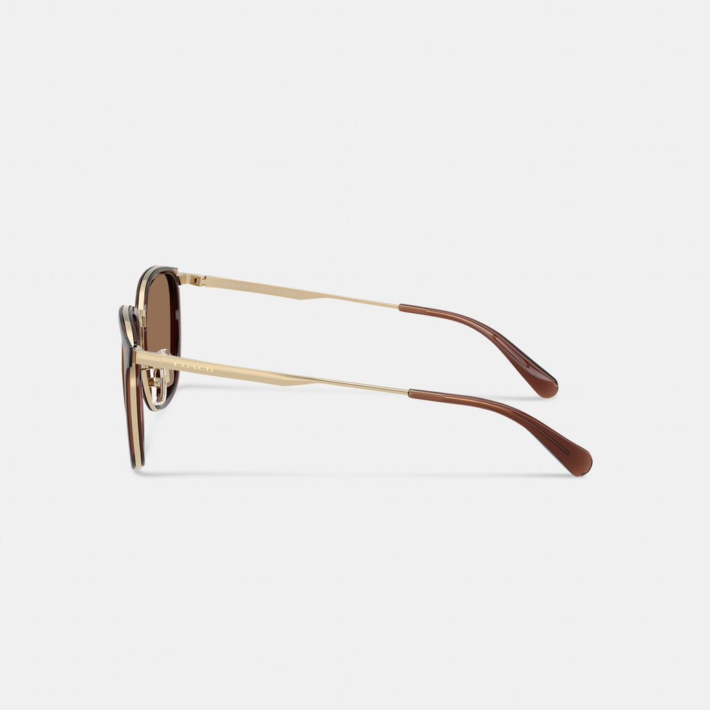 Coach Metal Square Sunglasses - Satin Light Gold / Brown (3)
