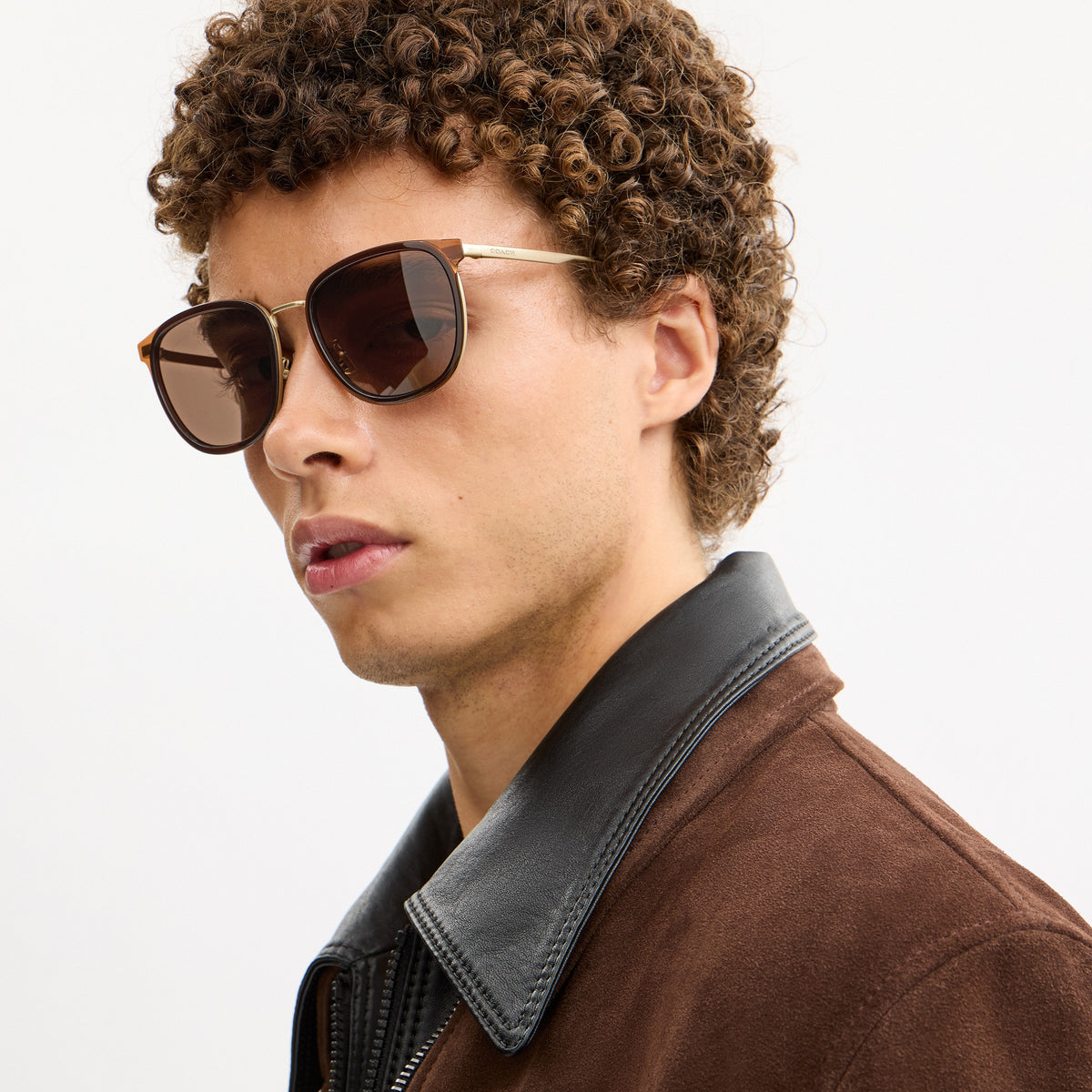 Coach Metal Square Sunglasses - Satin Light Gold / Brown (4)