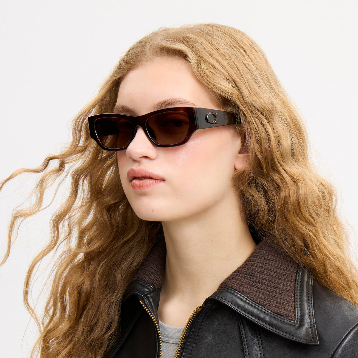 Coach Beveled C Narrow Cat Eye Sunglasses - Dark Tortoise (4)
