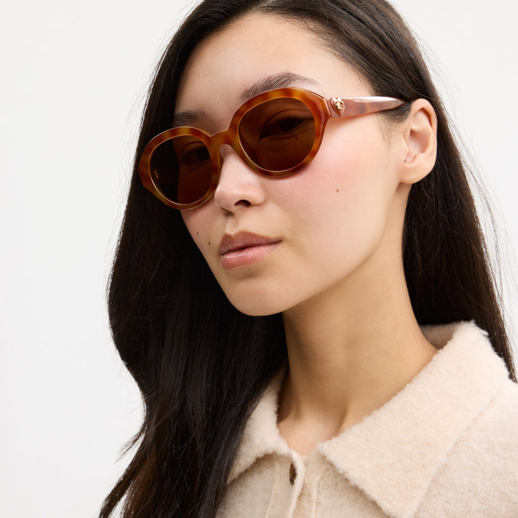 Coach C Heart Round Sunglasses - Caramel Tortoise (Women's)