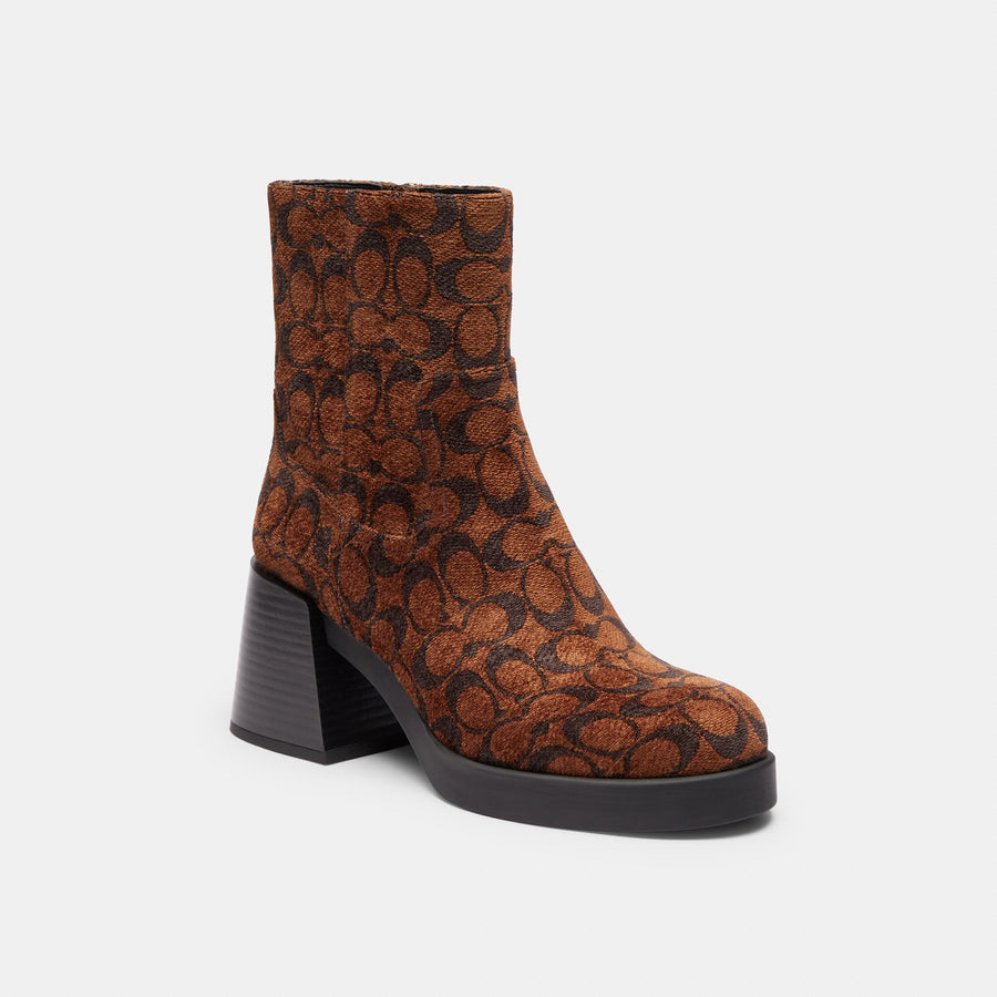 Coach Block Heel Boot In Signature Chenille - Truffle (Women's)