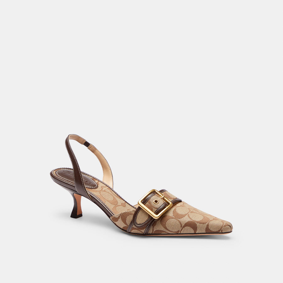 Coach Margot Slingback In Signature Sateen Jacquard - Khaki/Maple (Women's)