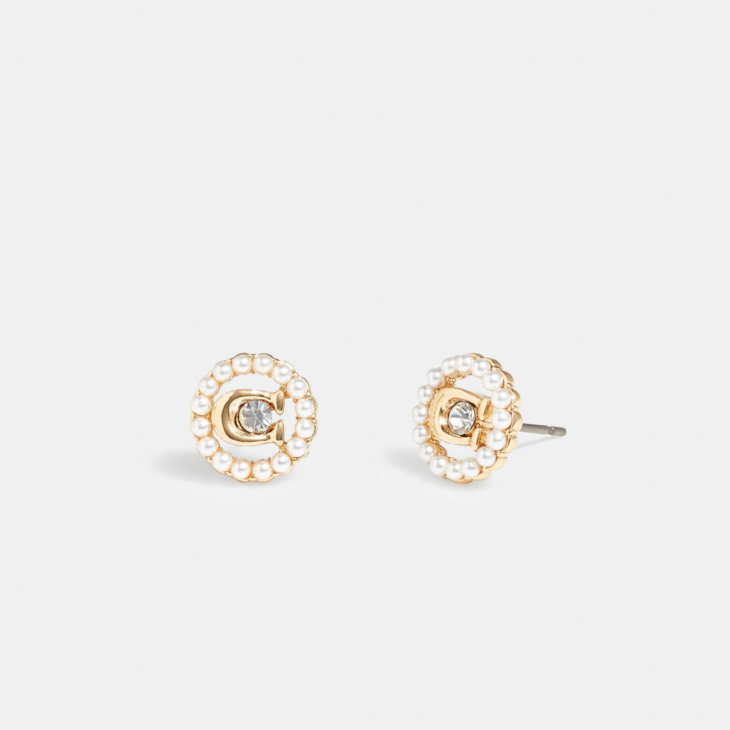 Coach Sculpted C Pearl Stud Earrings - Gold (Women's)