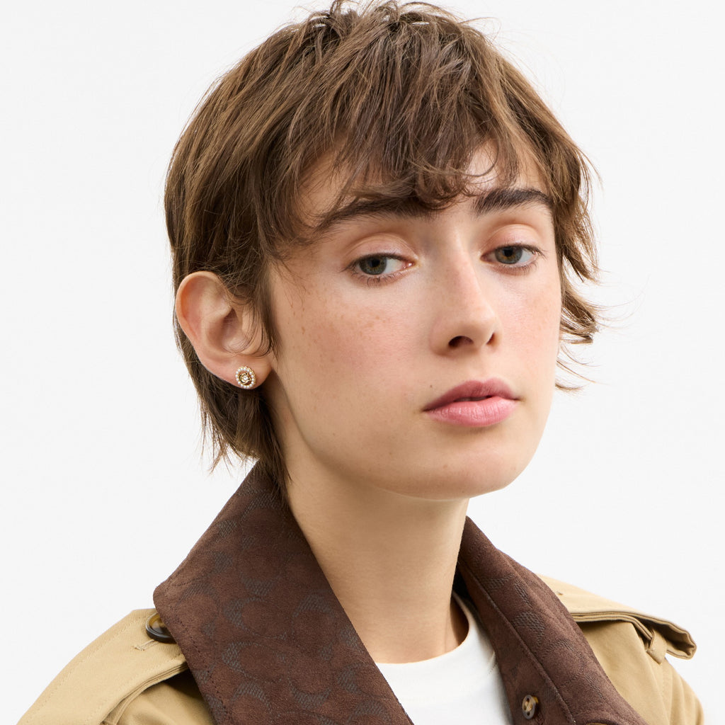 Coach Sculpted C Pearl Stud Earrings - Gold (Women's)