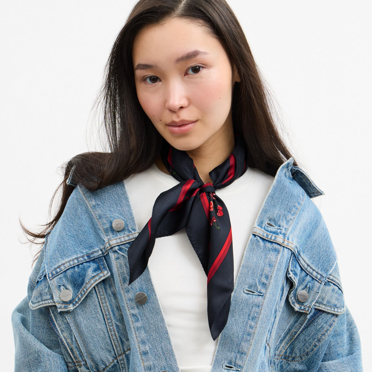 Coach Cherry Mix Print Silk Bandana - Navy Multi (Women's)