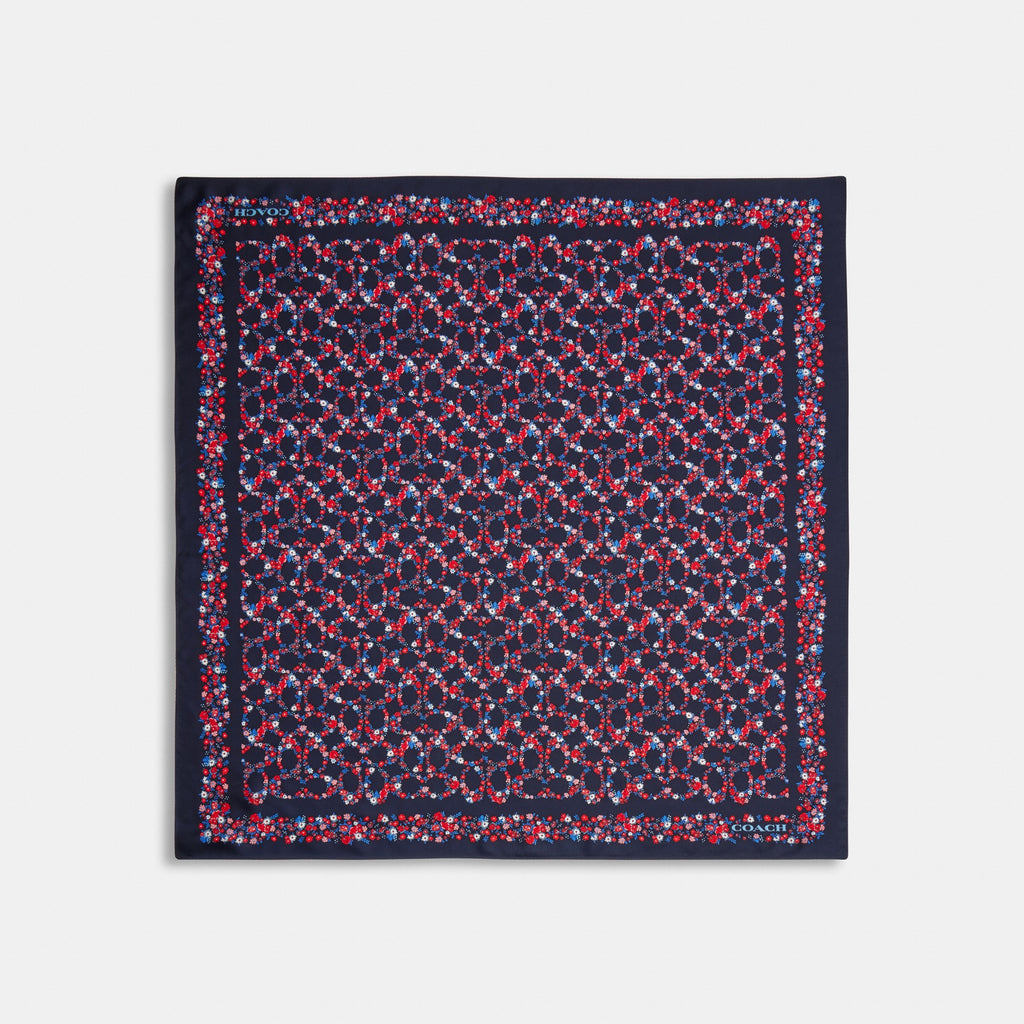 Coach Signature Posey Cluster Print Silk Square Scarf - Navy Multi (Women's)