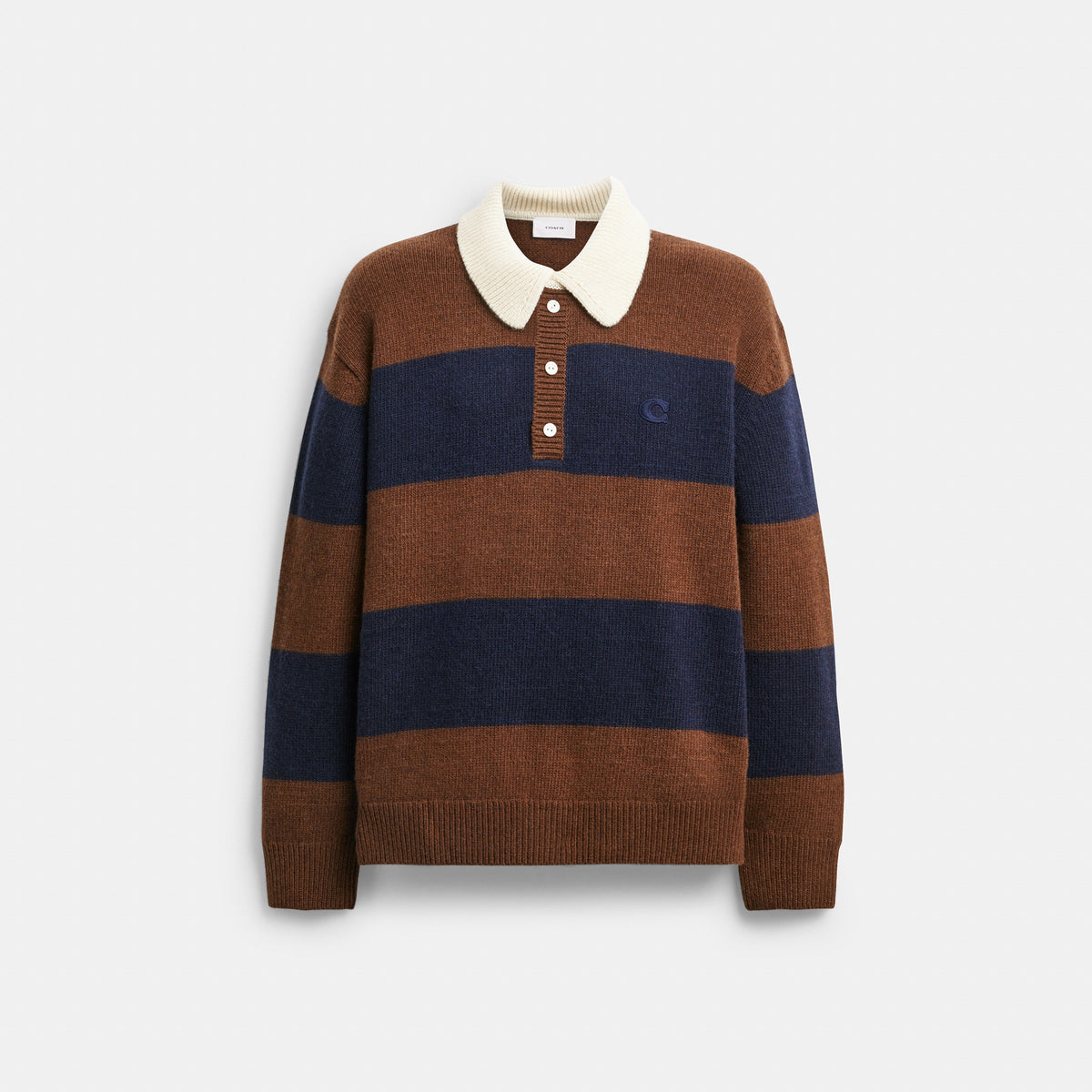 Coach Knit Rugby Polo Sweater - Brown/Multi