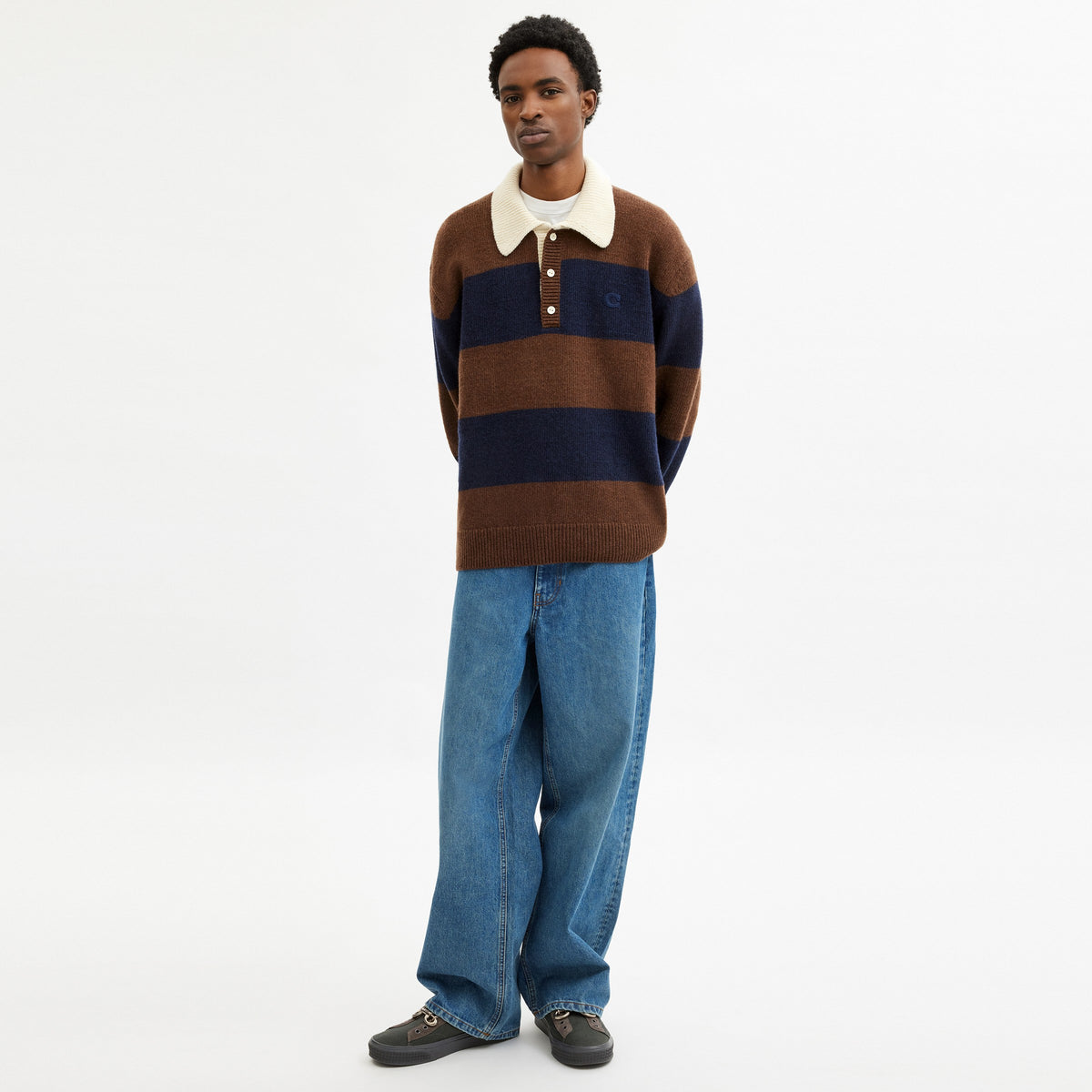 Coach Knit Rugby Polo Sweater - Brown/Multi (2)