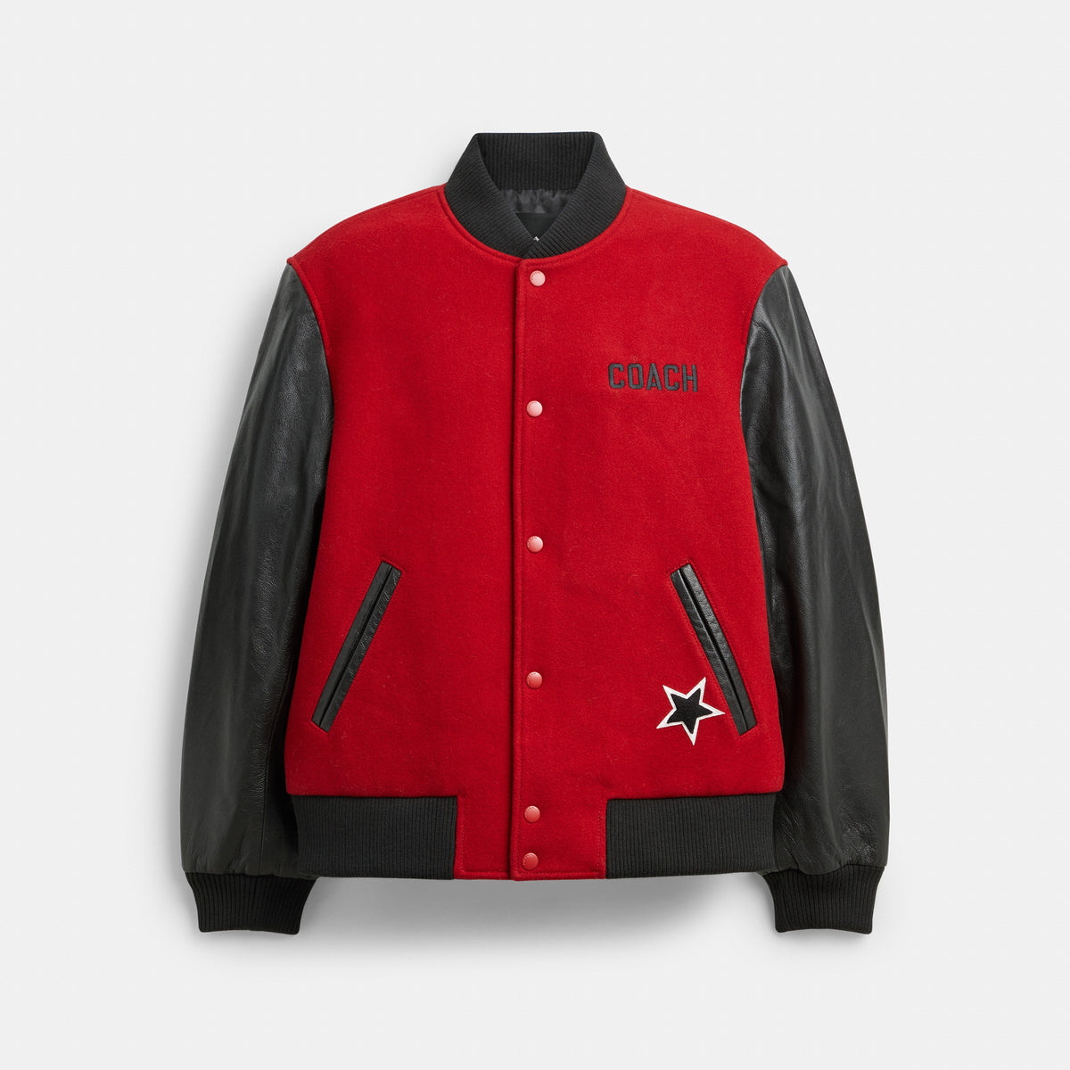 Coach Wool Leather Varsity Jacket - Red