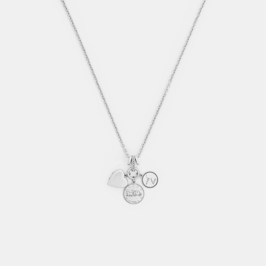 Coach Heart And Coins Cluster Pendant Necklace - Silver (Women's)