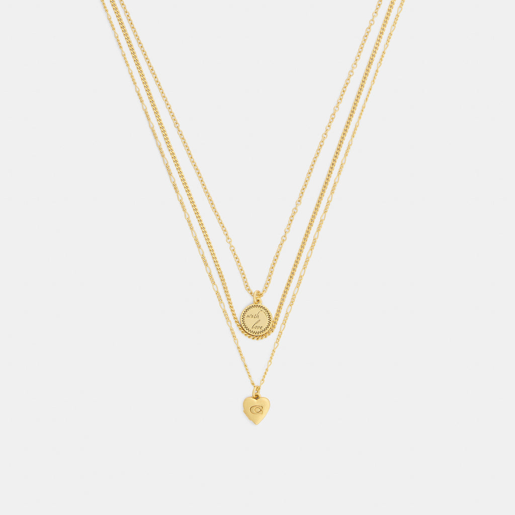 Coach Heart And Coin Layered Necklace - Gold