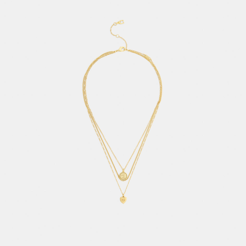 Coach Heart And Coin Layered Necklace - Gold (2)
