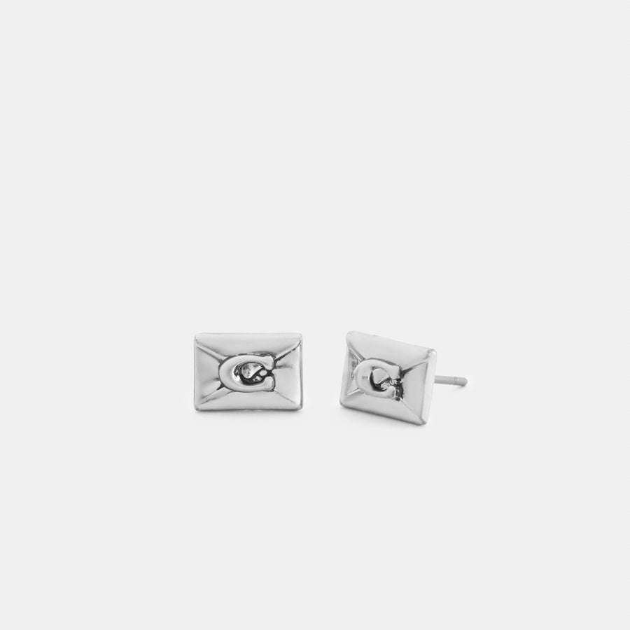 Coach Signature Envelope Stud Earrings - Silver (Women's)