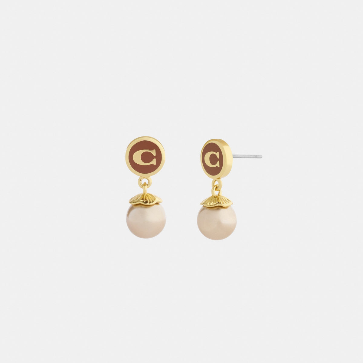 Coach Signature Enamel Coin Pearl Drop Earrings - Gold/Brown (Women's)