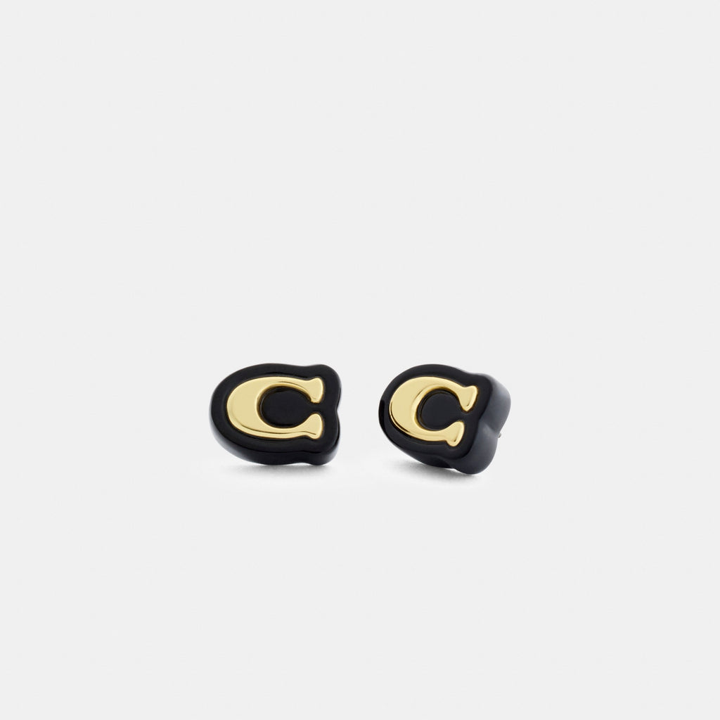 Coach Signature Resin Stud Earrings - Gold/Black (Women's)