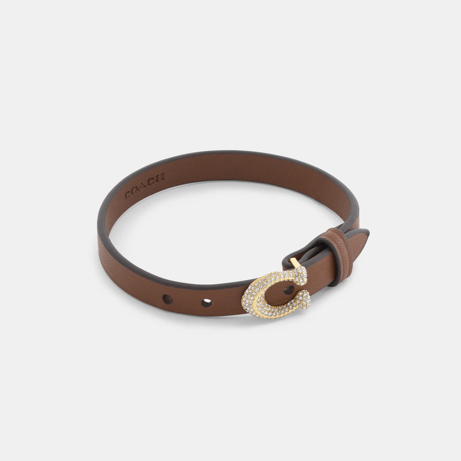 Coach Signature Pavé Leather Bracelet - Brown (Women's)