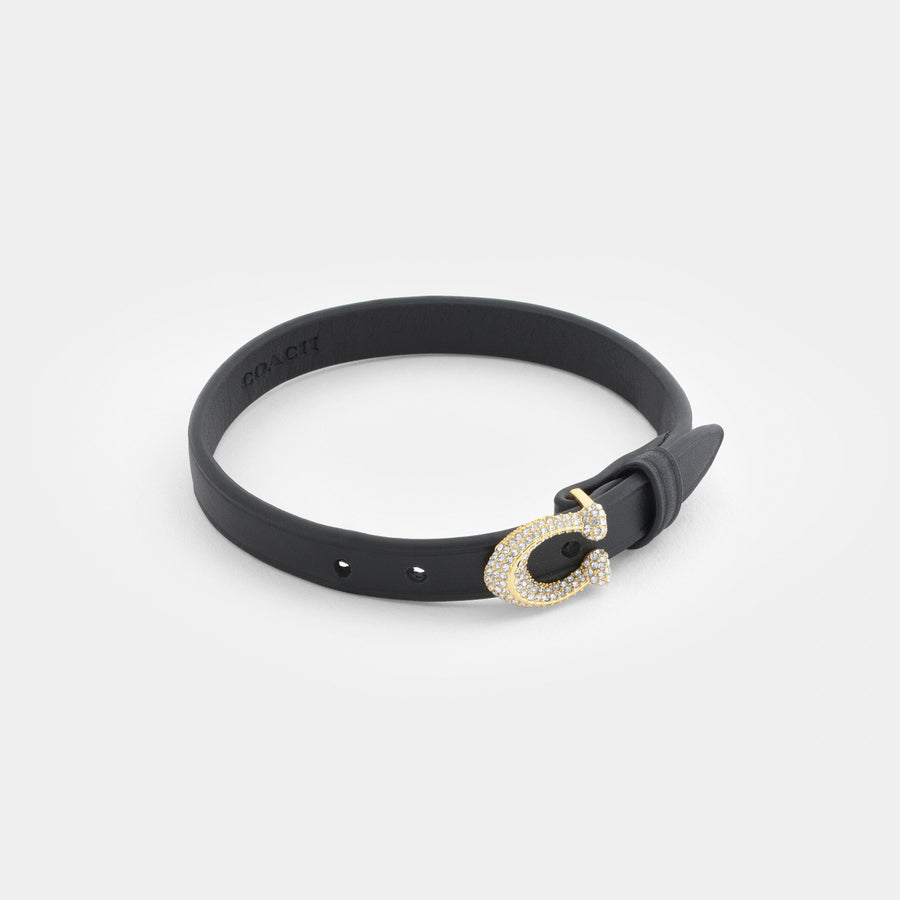 Coach Signature Pavé Leather Bracelet - Black (Women's)