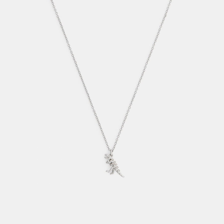 Coach Pavé Skeletal Rexy Pendant Necklace - Silver/Clear (Women's)