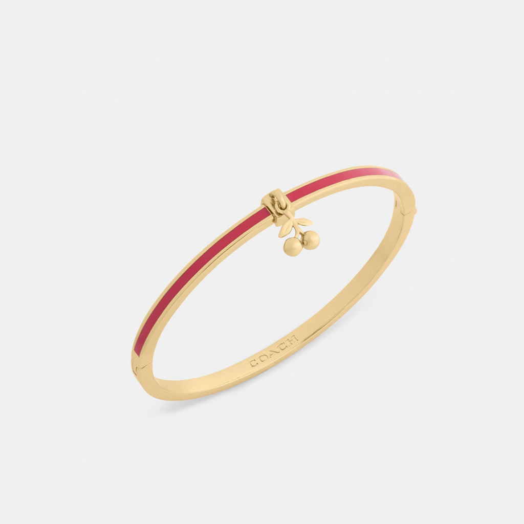 Coach Cherry Charm Enamel Thin Hinged Bangle - Gold/Red (Women's)