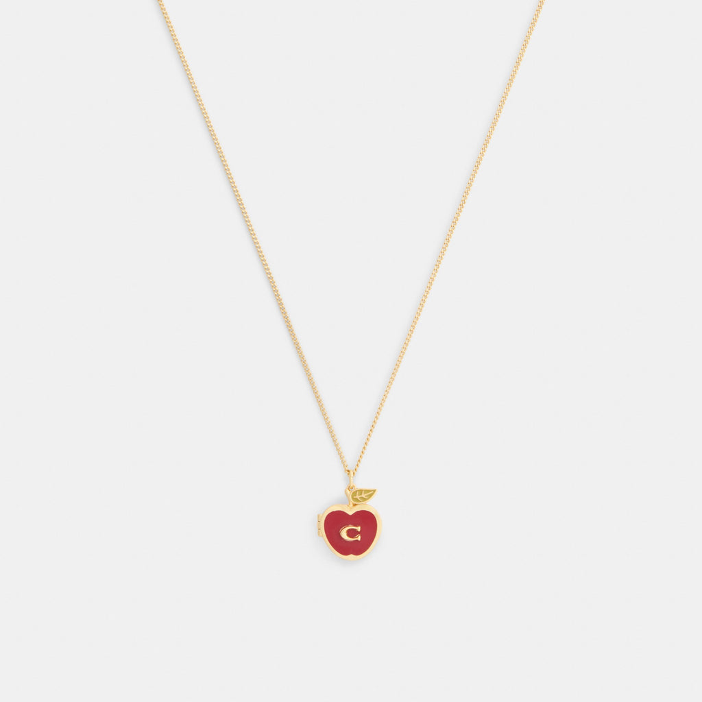 Coach Signature Apple Pendant Necklace - Gold/Red Multicolor (Women's)
