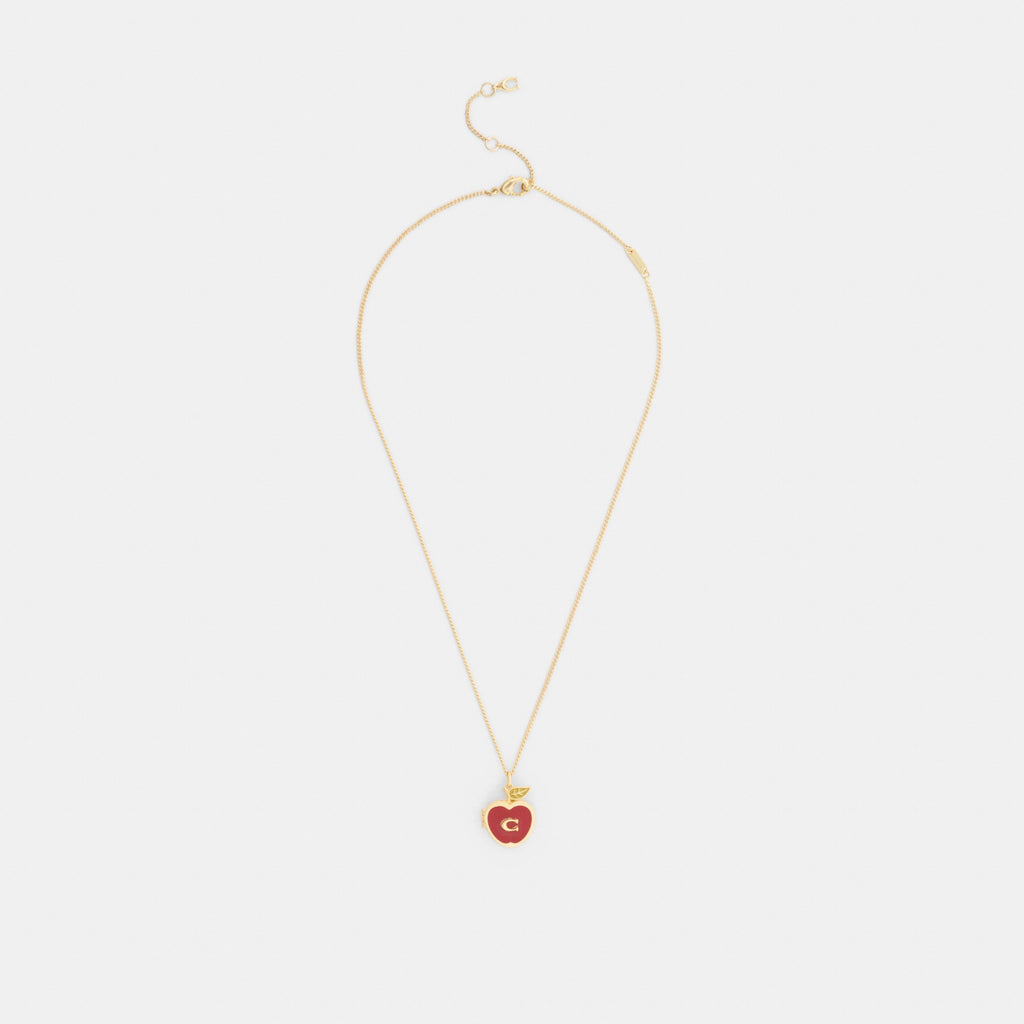 Coach Signature Apple Pendant Necklace - Gold/Red Multicolor (Women's)