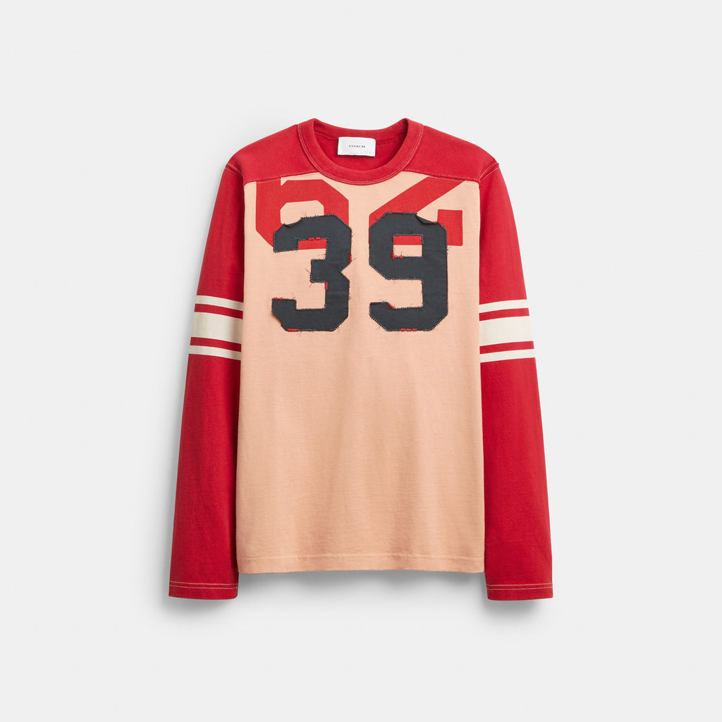Coach Long Sleeve Varsity T-Shirt In Organic Cotton - Red