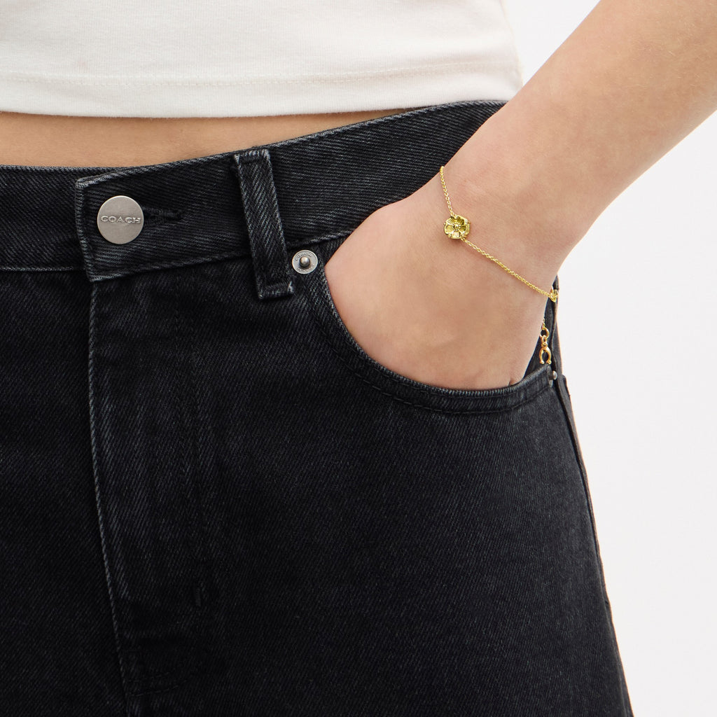 Coach Tea Rose Solitaire Linear Bracelet - Gold (Women's)