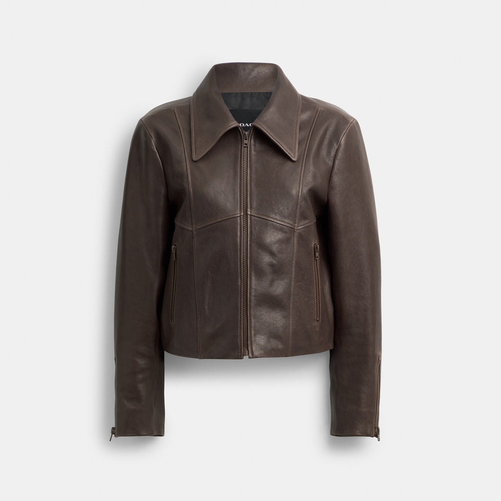 Coach Shrunken Leather Jacket - Brown