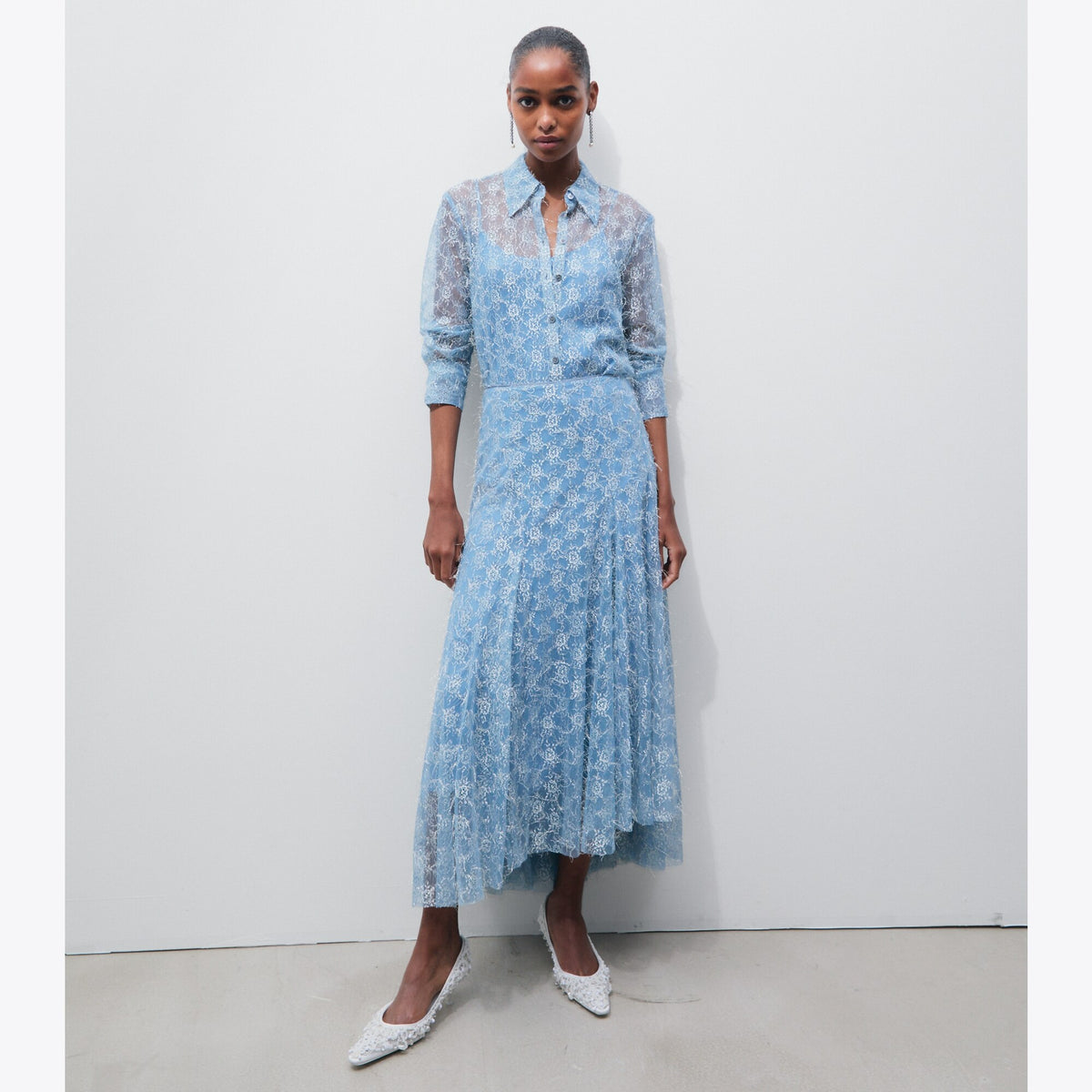 Tory Burch Chantilly Lace Fil Coupé Shirt - Blue Porcelain - 3