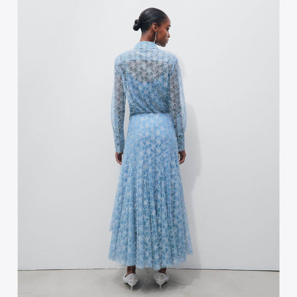 Tory Burch Chantilly Lace Fil Coupé Skirt - Blue Porcelain - 3